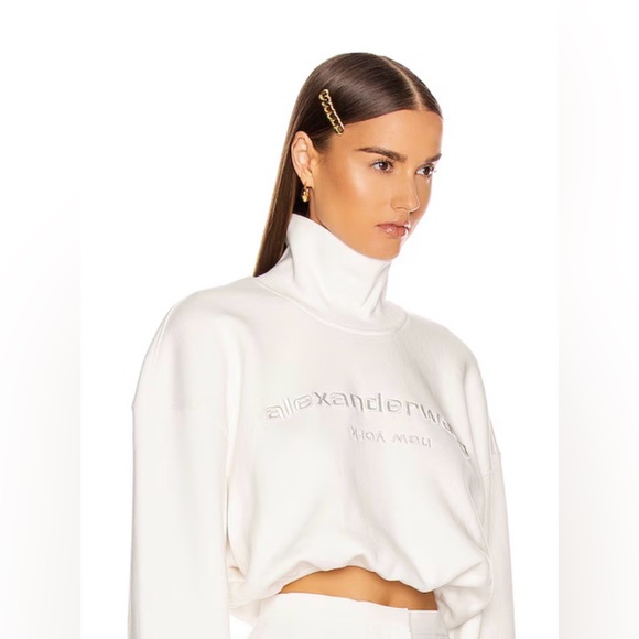 Alexander Wang Tops - Alexander Wang Cream Embossed Logo Turtleneck